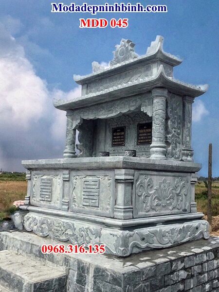 mo-doi-da-xanh-reu-045 mộ đôi đá xanh rêu 2 mái đẹp MDD 045