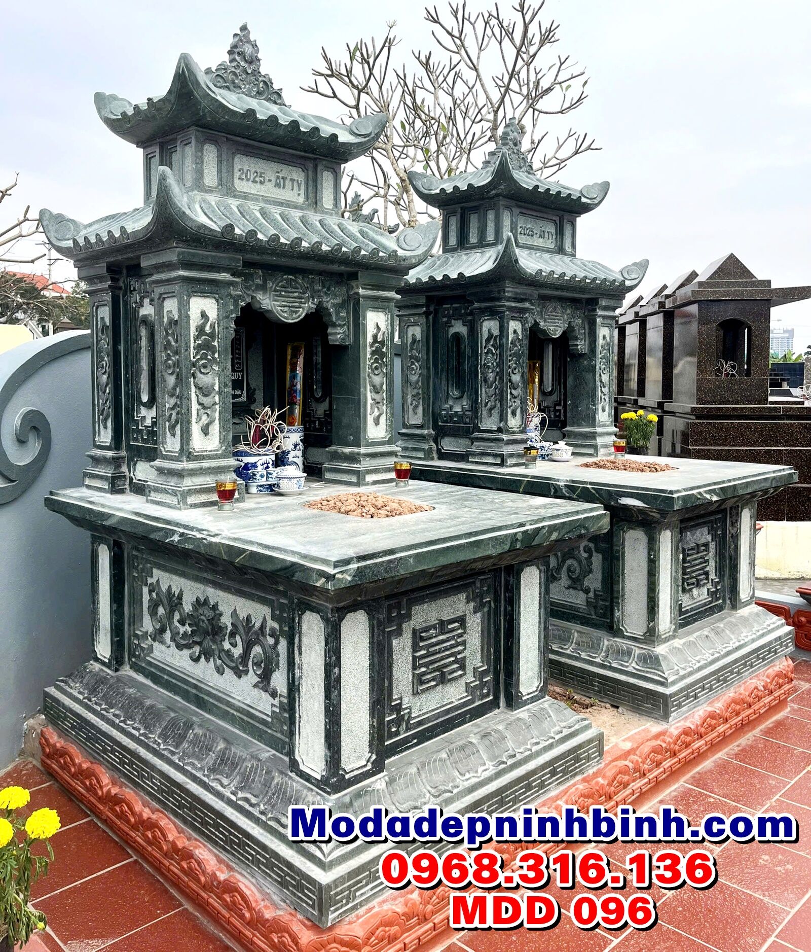 mau-mo-doi-da-dep-co-mai-xanh-reu-mdd-096 Mẫu mộ đá đôi đẹp có mái xanh rêu phun bóng MDD 096